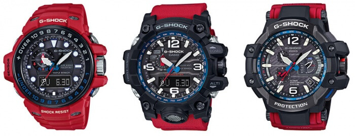 G-Shock Master of G Red Series: Gulfmaster GWN-1000RD-4A GWG-1000RD-4A GPW-1000RD-4A