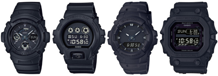 G-Shock Black Out Basic Series GXW-56BB-1JF, AW-591BB-1AJF, DW-6900BB-1JF, G-100BB-1AJF