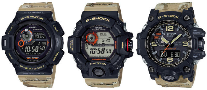 G-Shock Master In Desert Camouflage Mudman GW-9300DC-1J Rangeman GW-9400DCJ-1JF Mudmaster GWG-1000DC-1A5JF Master of G Series