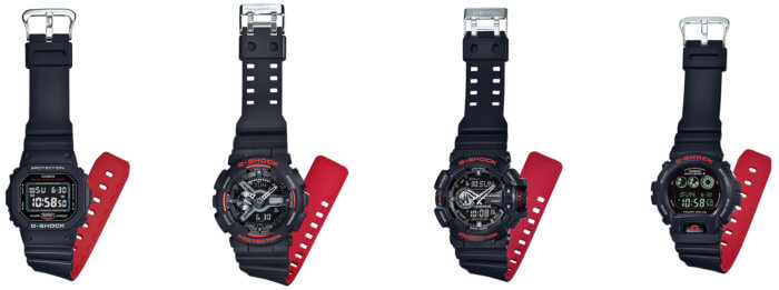 G-Shock Black and Red Series Bands DW-5600HR-1JF GW-6900HR-1JF GA-110HR-1AJF GA-400HR-1AJF