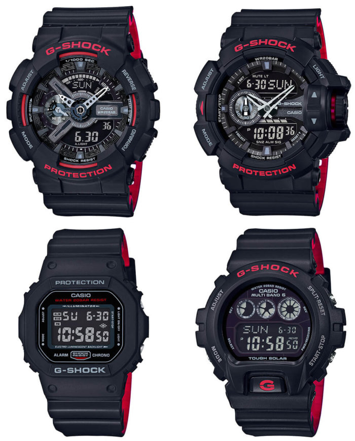 G-Shock Black and Red Series DW-5600HR-1JF GW-6900HR-1JF GA-110HR-1AJF GA-400HR-1AJF