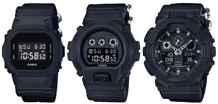 G-SHOCK DW-5600BBN-1JF  DW-6900BBN-1JF  GA-100BBN-1AJF MILITARY BASIC BLACK WITH CORDURA NYLON BANDS