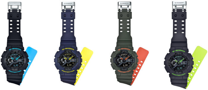 G-Shock Layered Neon Color Bands GA-110LN-1A GA-110LN-2A GA-110LN-3A GA-110LN-8A