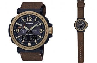 Casio Pro Trek PRG-600YL-5JF with Synthetic Leather Band and Gold IP