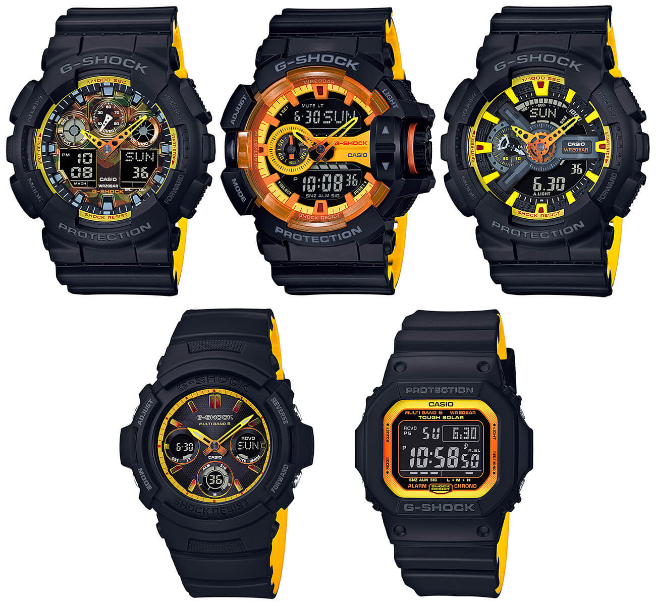 g shock watches orange and black