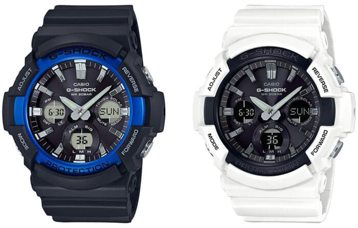 G-Shock GAS-100B-1A2 and GAS-100B-7A Tough Solar Black/Blue White/Black