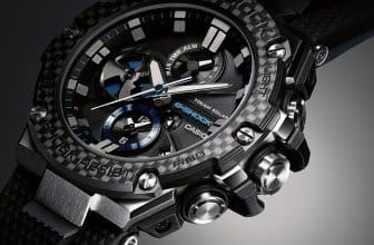 G-Shock G-STEEL GST-B100XA-1A Silver/Black Blue with Carbon Fiber Bezel Angel View