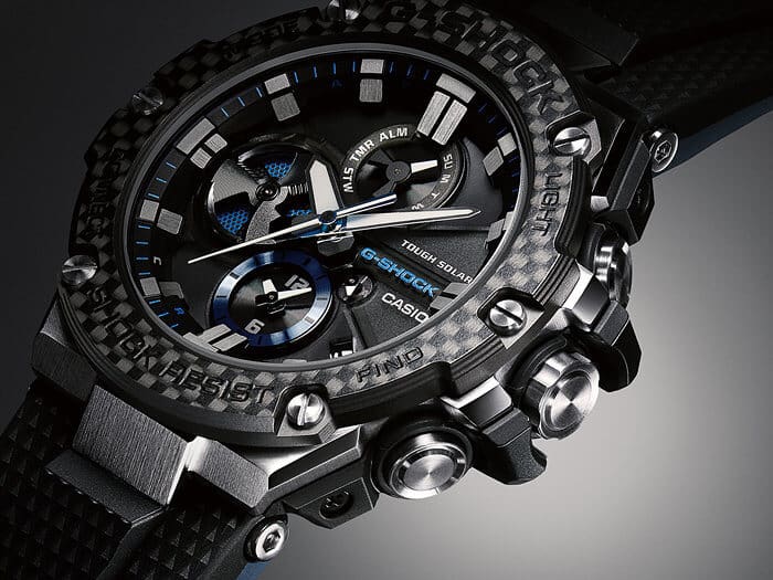 G-Shock GST-B100XA-1A Silver-Black & Blue with Carbon Fiber