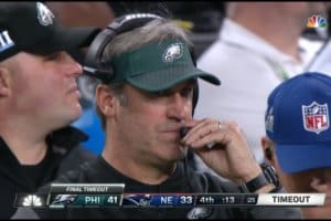 Philadelphia Eagles Head Coach Doug Pederson wears Casio G-Shock Rangeman wristwatch during Super Bowl LII