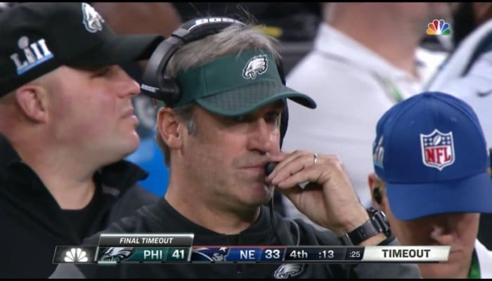 Philadelphia Eagles Head Coach Doug Pederson wears Casio G-Shock Rangeman wristwatch during Super Bowl LII