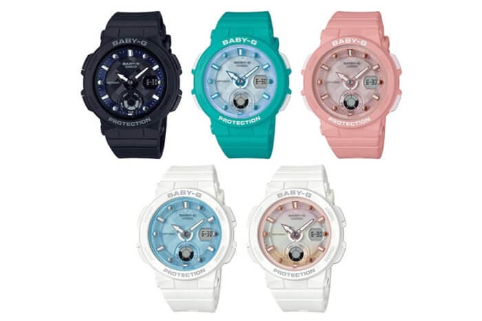 Baby-G BGA-250 in Black, Blue, Pink, and White