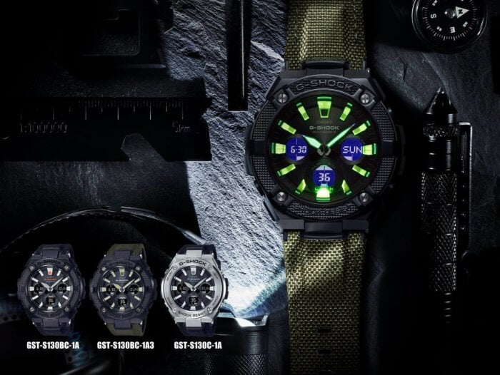 G-Shock G-STEEL GST-130 Series with Cordura/Tough Leather Band and Black Light LED