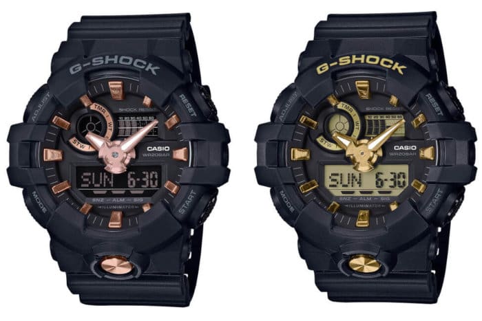 G-Shock GA710B-1A4 and GA710B-1A9 Black and Gold Street Series