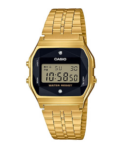 Casio A159WGED-1 Vintage Gold Stainless Steel Digital with Diamonds