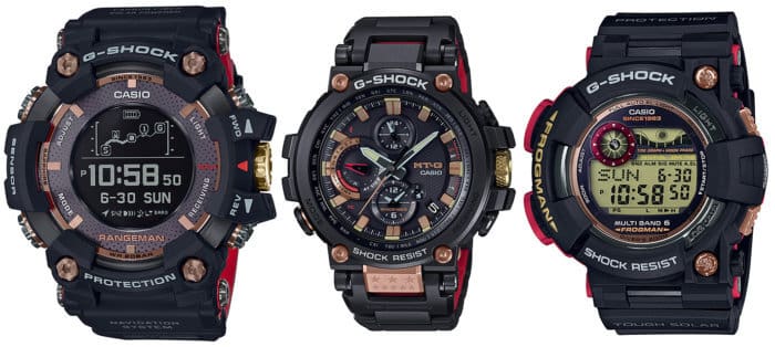 G-Shock 35th Anniversary Magma Ocean Series: Rangeman GPR-B1000TF-1, Frogman GWF-1035F-1, MT-G MTG-B1000TF-1A, GPR-B1000TF-1JR, GWF-1035F-1JR. MTG-B1000TF-1AJR 