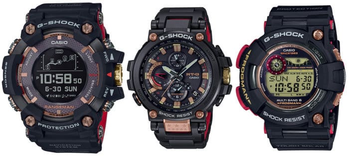 G-Shock 35th Anniversary Magma Ocean Series: Rangeman GPR-B1000TF-1, Frogman GWF-1035F-1, MT-G MTG-B1000TF-1A, GPR-B1000TF-1JR, GWF-1035F-1JR. MTG-B1000TF-1AJR 