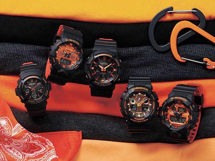 g shock watches orange and black