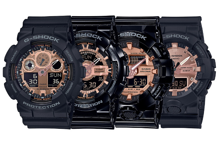 black and rose gold g shock watch