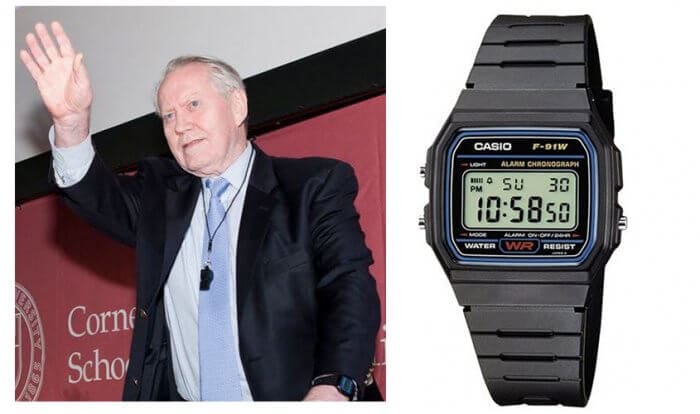 Chuck Feeney wearing Casio wristwatch