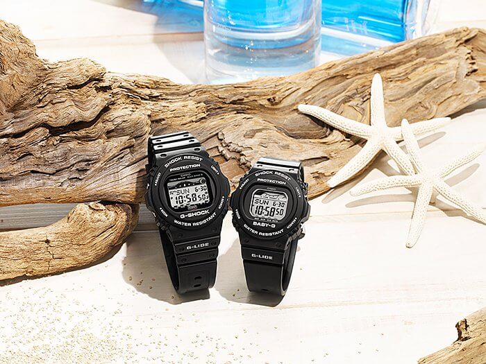 G-Shock and Baby-G G-LIDE GWX-5700 and BLX-570 Black Summer Pair