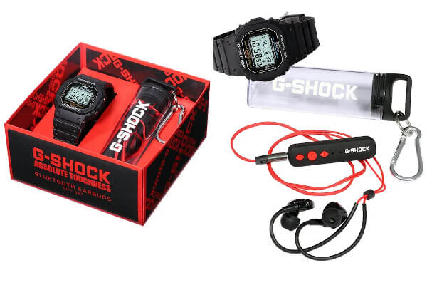 G-Shock DW5600E-1VBF with Bluetooth Earbuds