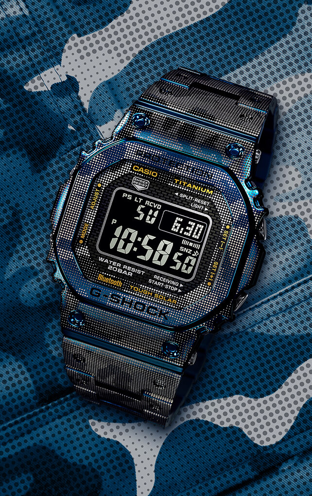 G-Shock GMW-B5000TCF-2: Titanium with Blue IP Camouflage - G G-Shock GMW-B5000TCF-2: Titanium with Blue IP Camouflage - G