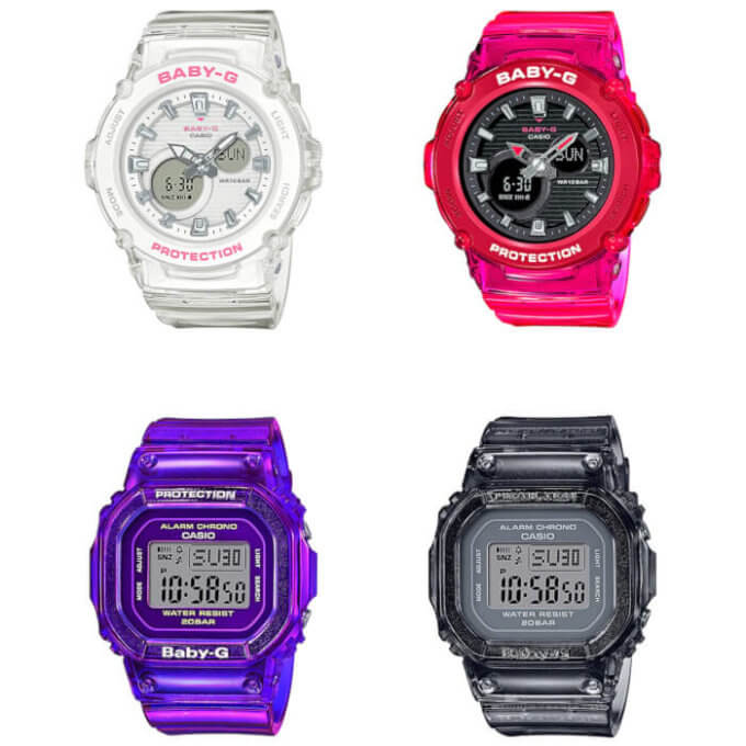 Baby-G BGA-270S and BGD-560S Color Skeleton Series White Red Purple Gray