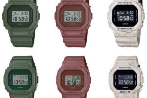 G-Shock & Baby-G Earth Color Tone Pairs: DW-5600ET, DW-5600WM, BGD-560ET, BGD-560WM in Green, Brown Red, Beige