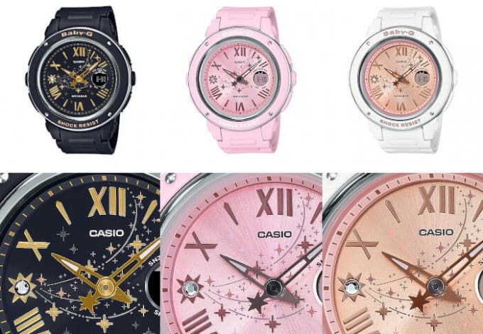 Baby-G Shooting Star Series with Swarovski Crystals: Black BGA-150ST-1A, Pink BGA-150ST-4A, White BGA-150ST-7A