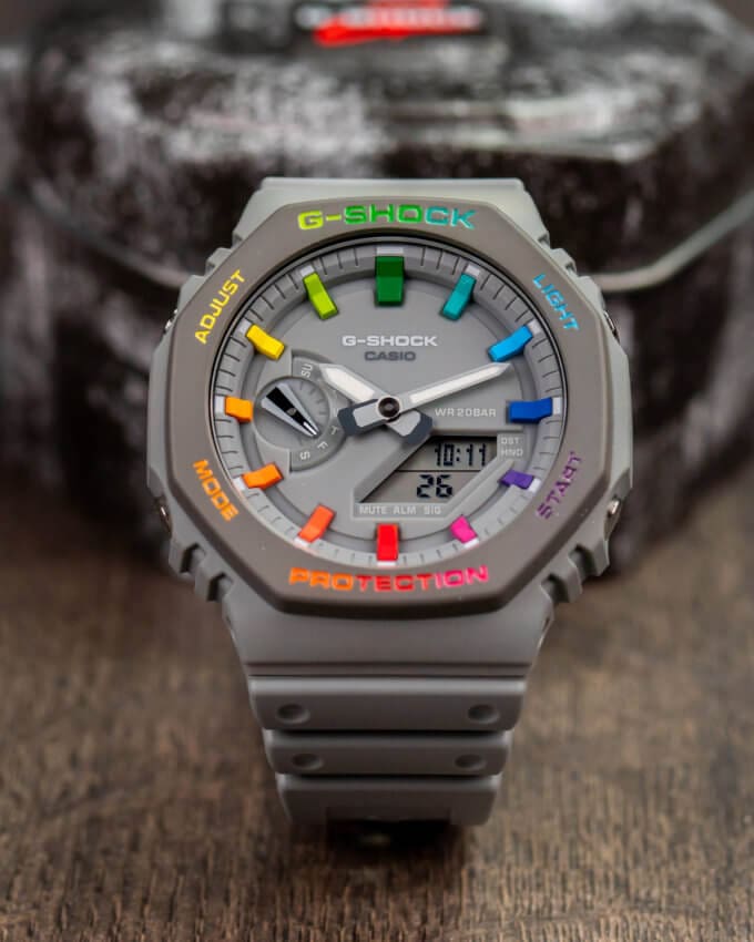 IFLW x The Dial Artist G-Shock Casioak Grey Rainbow