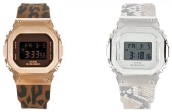 G-Shock GM-S5600LP-5PFL with a leopard pattern band and GM-S5600PT-7PFS with a snakeskin pattern band