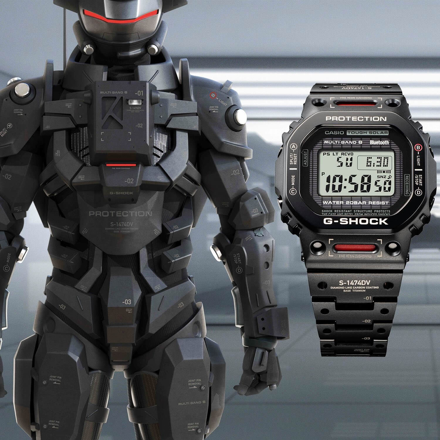 Mech-inspired GMW-B5000TVA-1 Titanium Virtual Armor watch is unlike any other full metal square