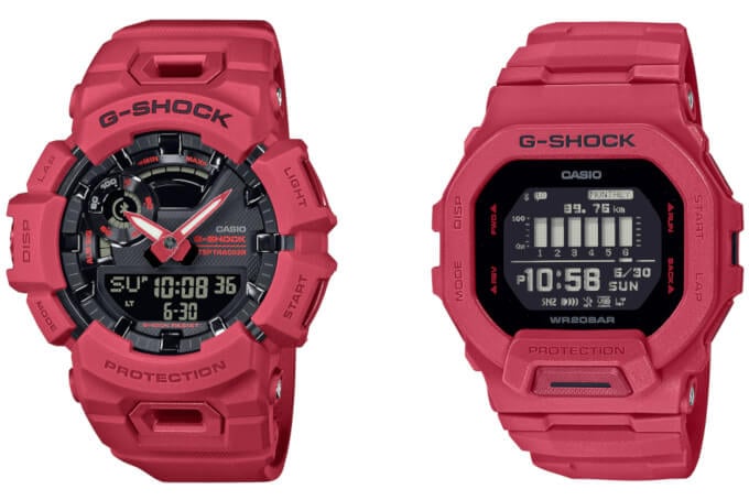 G-Shock GBA-900RD-4A and GBD-200RD-4 Step Counting Bluetooth Fitness Watches in Matte Red