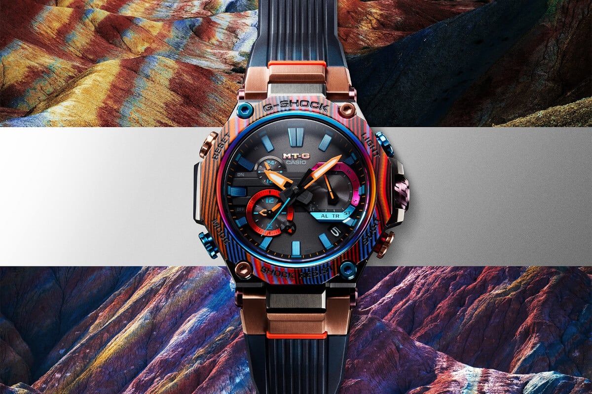 G-Shock MTG-B2000XMG-1A with multicolor carbon bezel is inspired by Peru's  Rainbow Mountain