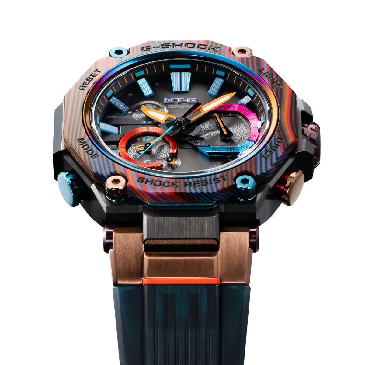 G Shock Mtg B00xmg 1a With Multicolor Carbon Bezel Is Inspired By Peru S Rainbow Mountain