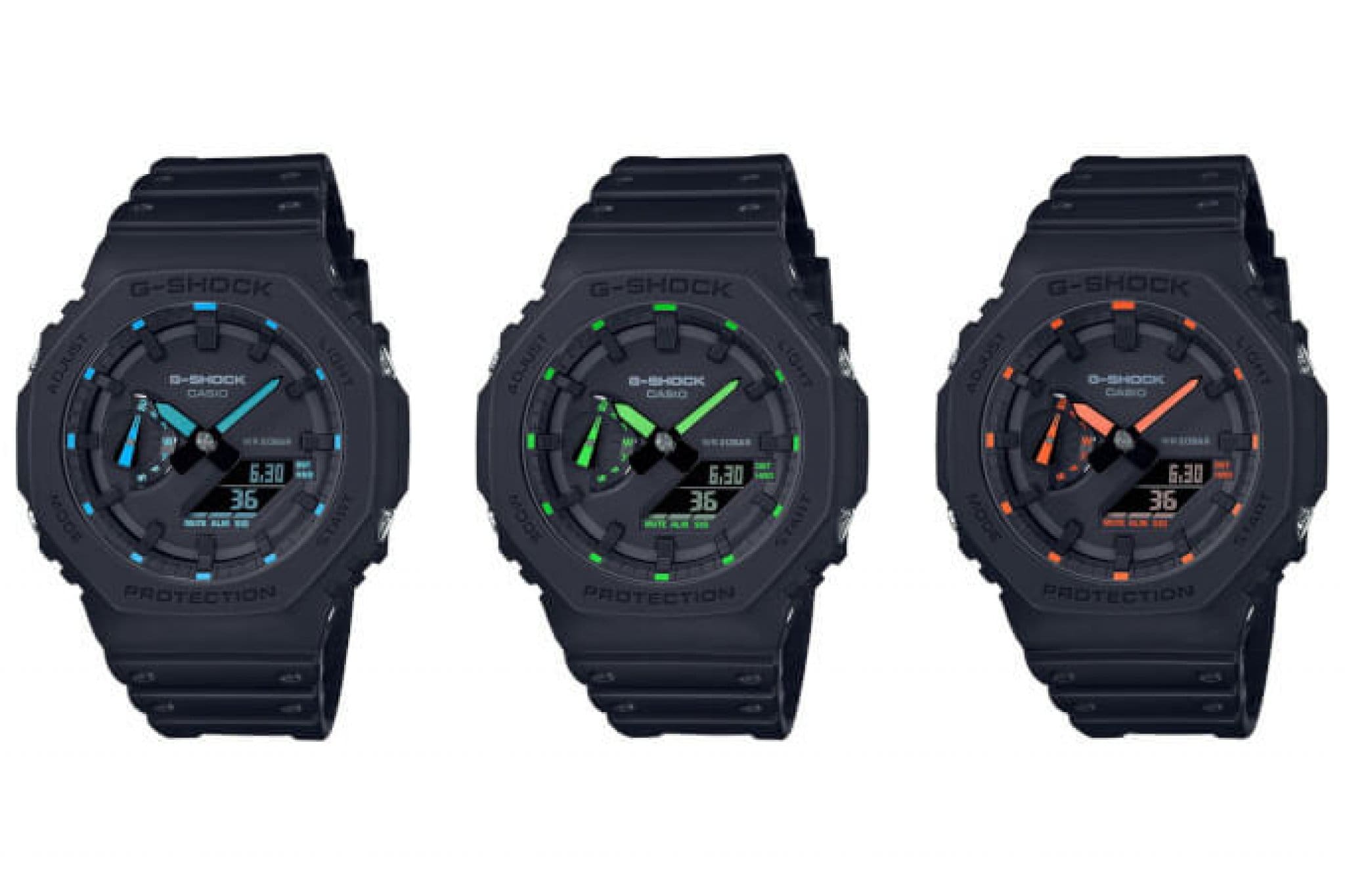 G-Shock GA-2100 Neon Accent Series: Stealth black with neon - G-Central ...