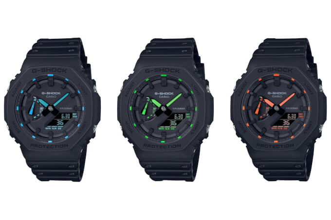 G-Shock GA-2100 Neon Accent Series: Stealth black with neon