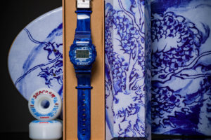 Subcrew x G-Shock DW-5600BWP-2PFS “China Blue” Box Set includes skateboard deck and wheels