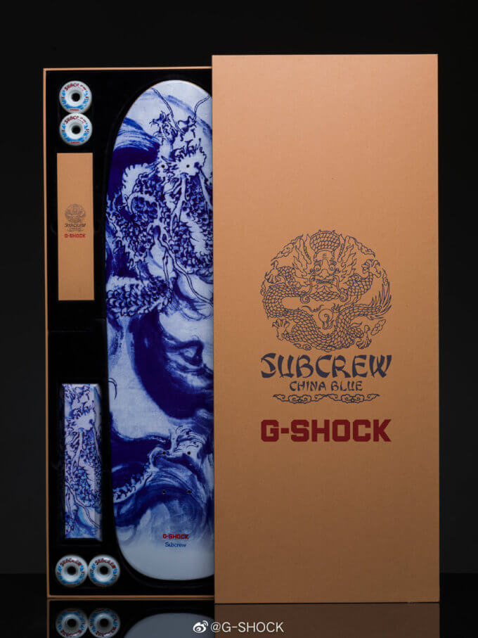 Subcrew x G-Shock "China Blue" DW-5600BWP-2PFS Set with Watch, Skateboard Deck and Wheels