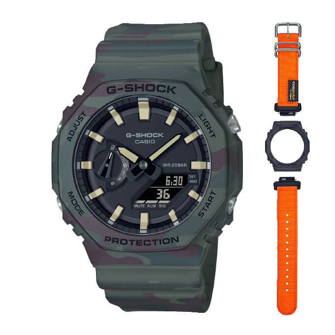 GAE-2100WE-3A Green Camo and Black with Orange Cordura Band - G