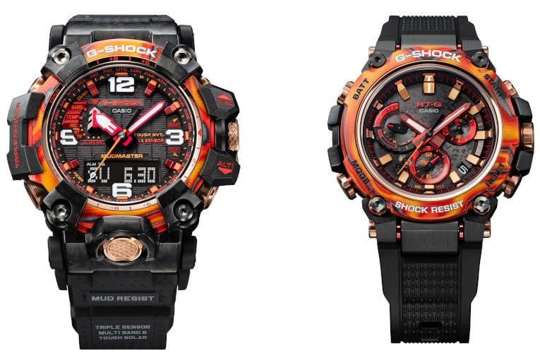 G-Shock Flare Red Series for 40th Anniversary: Mudmaster GWG-2040FR-1A & MTG-B3000FR-1A