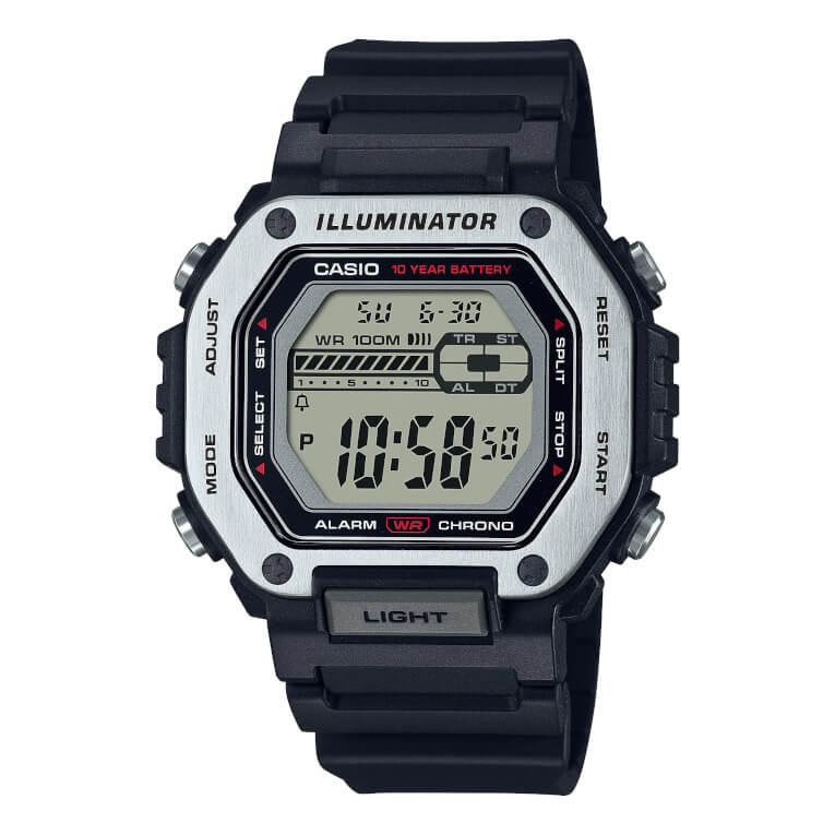 Casio Illuminator Extra Long Strap 10-Year Battery 100 M Water Resistant  5-Alarm w/Countdown Timer Men's Digital Watch, Black, AE-1500WHX-1AVCF