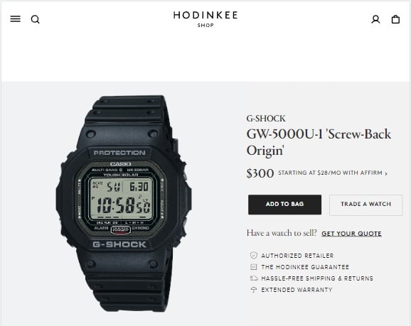 Hodinkee is selling the coveted G-Shock GW-5000U-1 screw-back model for a limited time