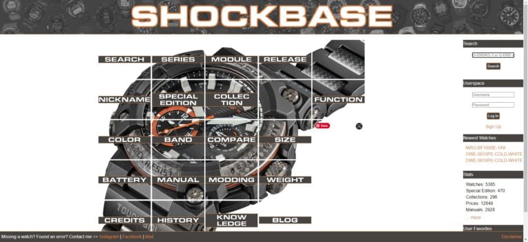 ShockBase G-Shock Database