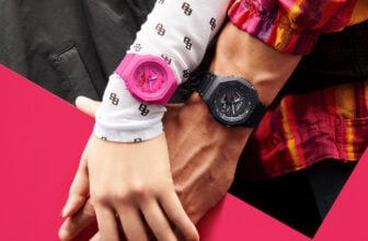 G-Shock GA-2100P-1A and GMA-S2100P-4A pink pair models on wrist