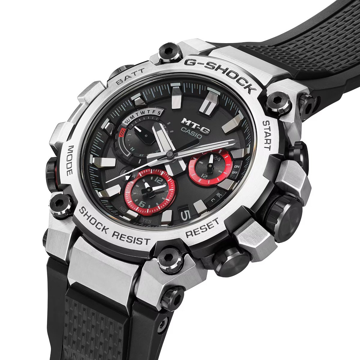 G-Shock MTG-B3000-1A: Silver stainless steel with black resin band