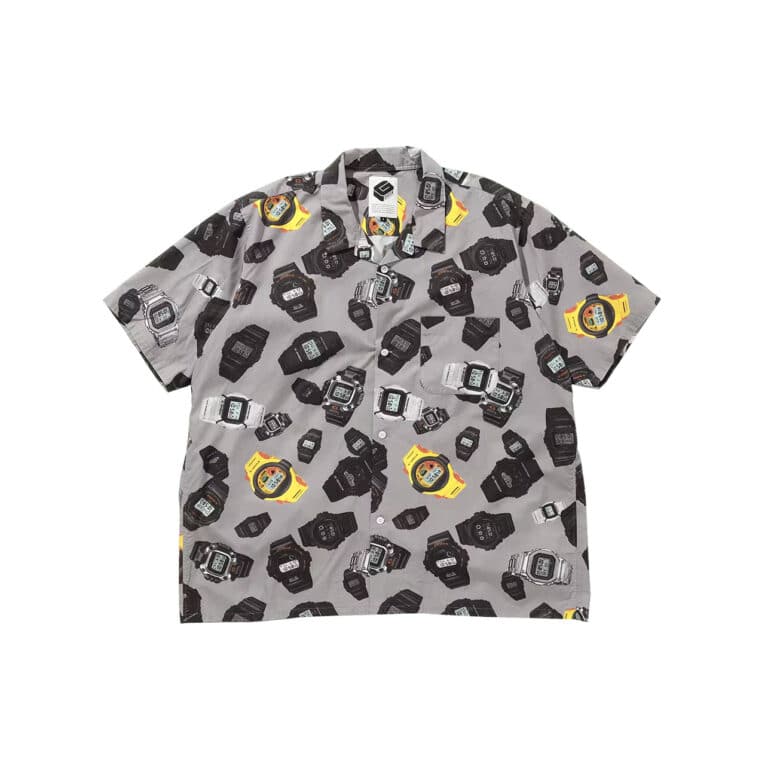 G-PATTERN PRINT OPEN COLLAR SHIRT FRONT