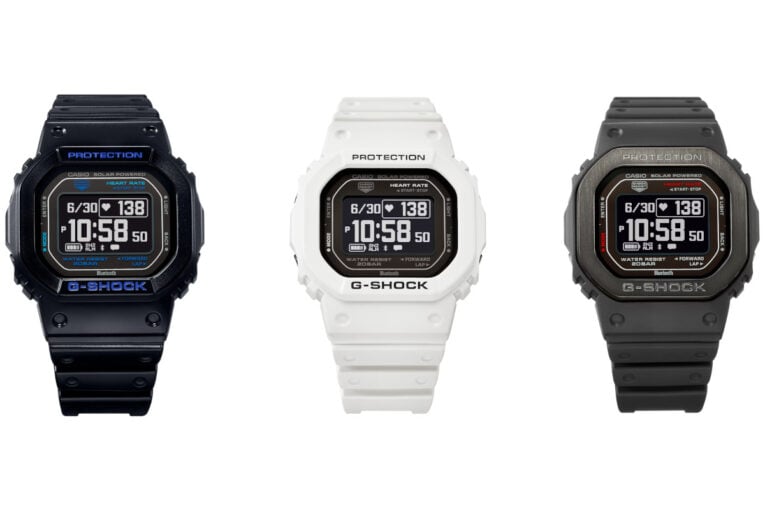 G-Shock DW-H5600:  DW-H5600-1A2 Black and Blue Accents, DW-H5600-7 White, DW-H5600MB-8 Gray with Brushed Black IP Stainless Steel Bezel