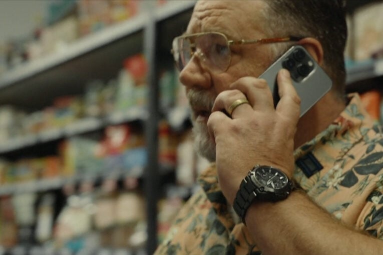 Russell Crowe wearing G-Shock MRG-B2000 watch in Land of Bad