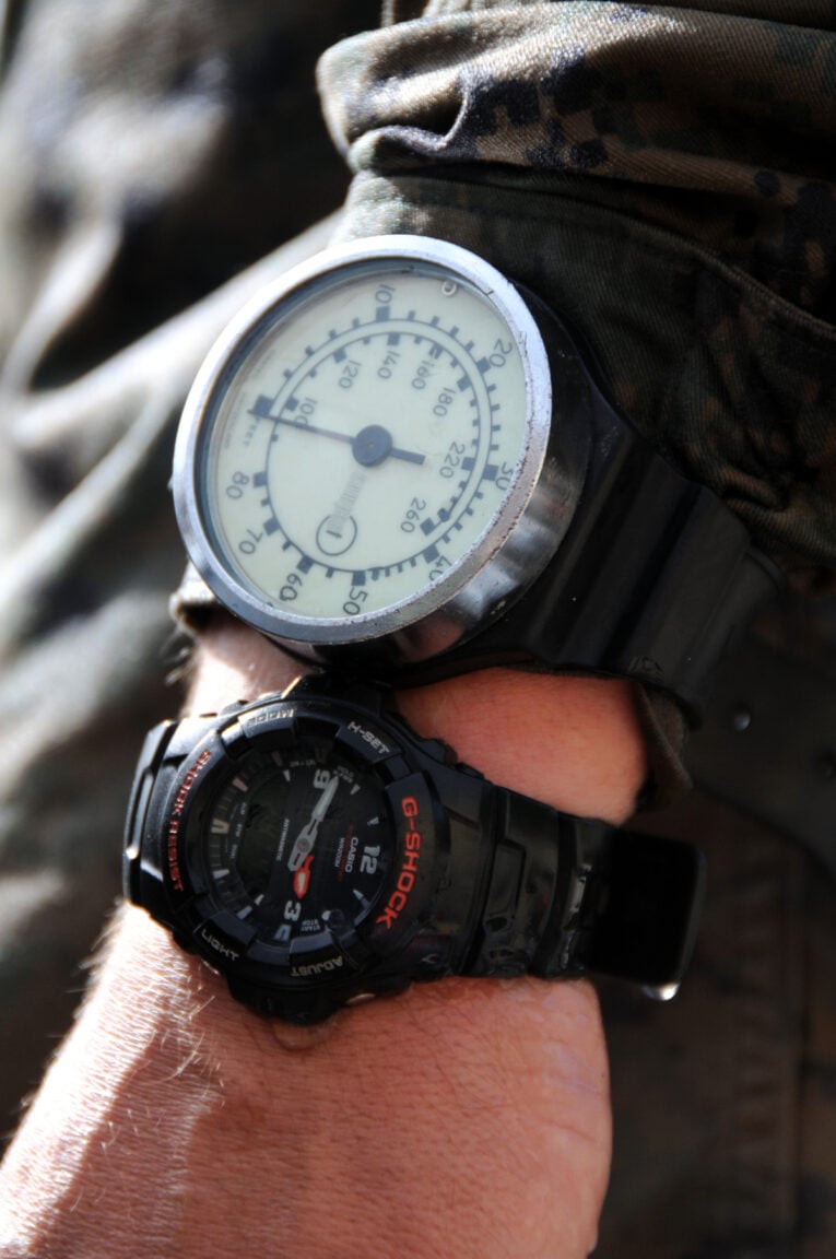 "Every Marine diver has a watch and a depth gauge to monitor their time underwater and how deep they are."